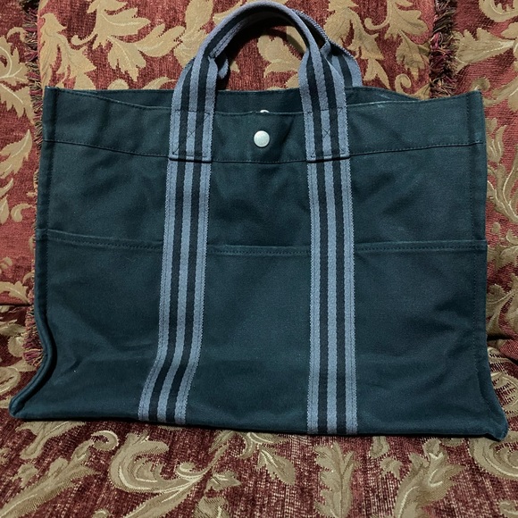 HERMES PARIS Fourre Tout MM Tote Bag Black Canvas Made in France - Picture 3 of 9